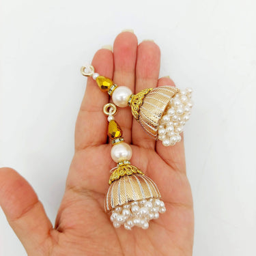 Handcrafted Light Gold Bead Tassels Latkan, Indian Latkans, Pearl Bell Tassels